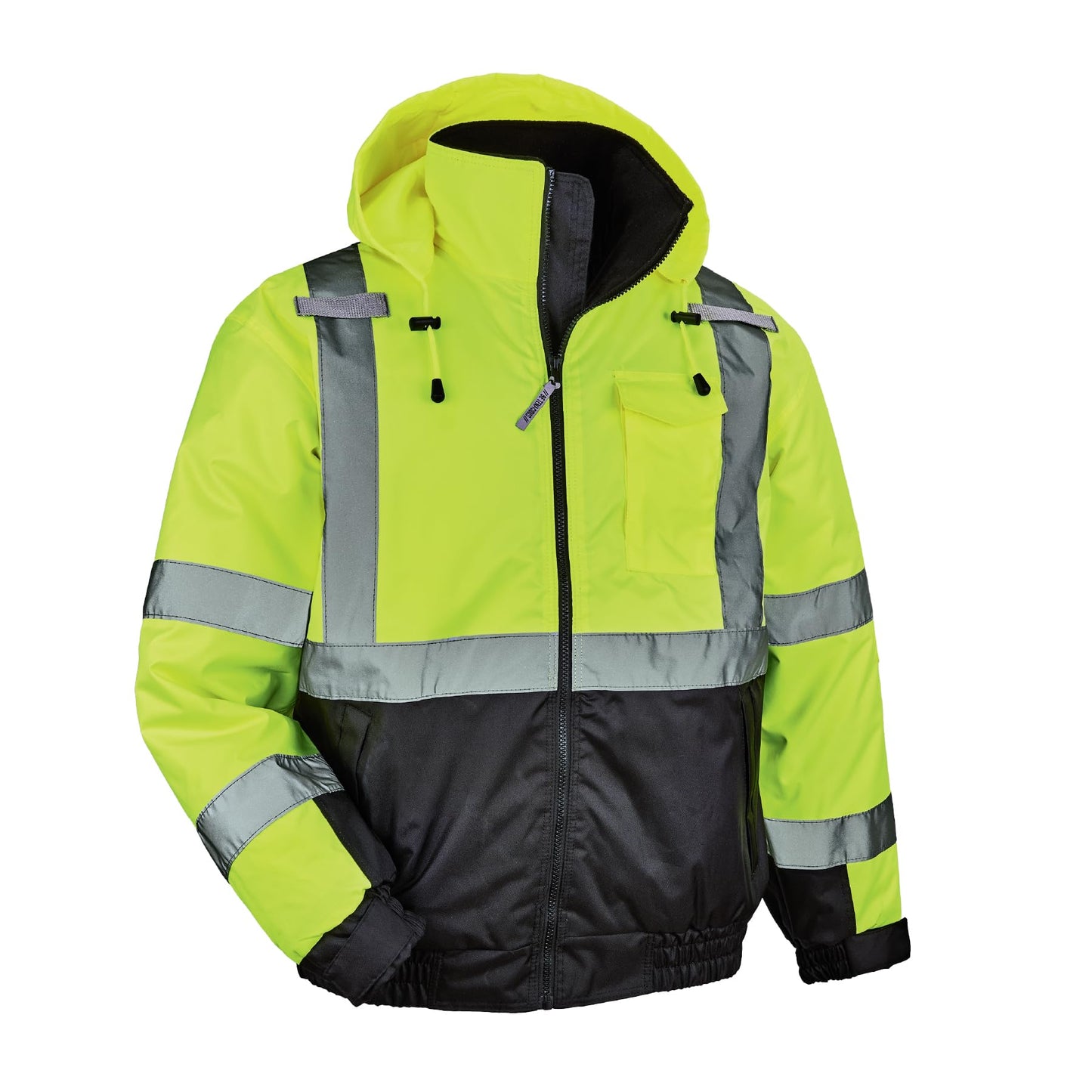 Ergodyne Unisex Adult Hi Vis Safety GloWear 8377 Type R Class 3 Lime Quilted Bomber Jacket, Large, Lime, Large US