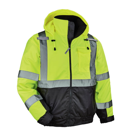 Ergodyne Unisex Adult Hi Vis Safety GloWear 8377 Type R Class 3 Lime Quilted Bomber Jacket, Large, Lime, Large US