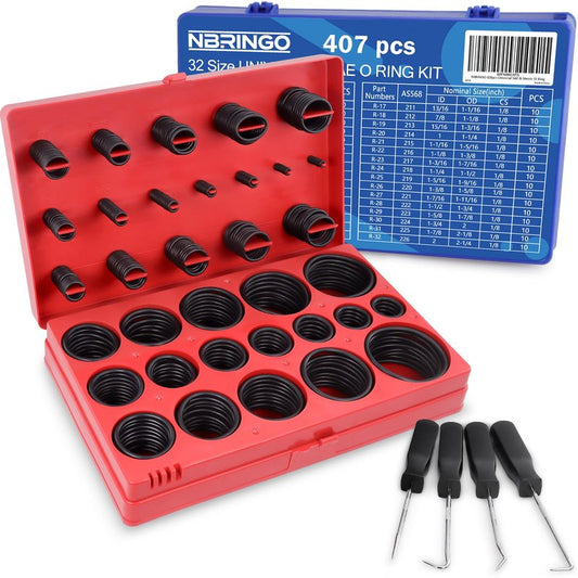 NBRINGO 826 Pcs Universal O-Ring Kit - Metric & SAE Standard 70A Durometer O Ring Assortment Kit for Auto Engines, Hydraulic Systems, Faucet Plumbing, Car Cylinder with 4 Pick Tools