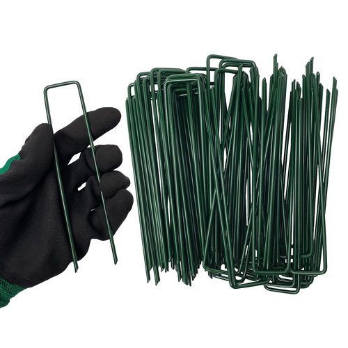 25Pcs Metal Garden Landscape Stakes 6 Inch Landscape Staples,Green Baked Enamel U Stakes for Ground for Weed Barrier,Outdoor Decoration,Tarps,Irrigation Pipes Fixed
