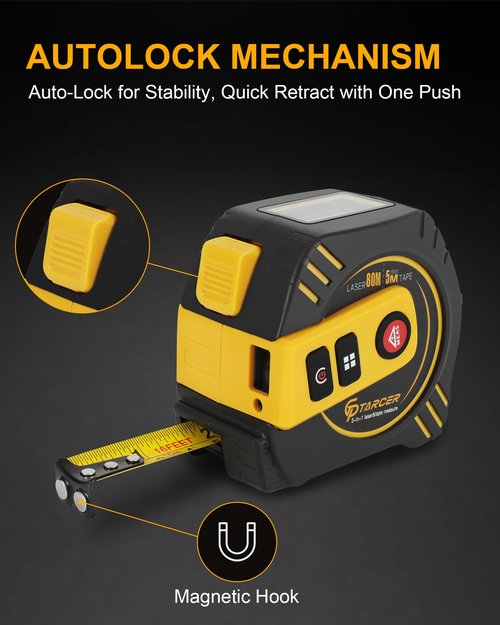 262Ft/80M Laser Tape Measure 2-in-1, 16Ft/5M Tape Measure with Auto-Lock, Laser Measuring Tape with with M/in/Ft/Ft+in, LCD Display Pythagorean, Area, Volume for Construction DIY Woodworker