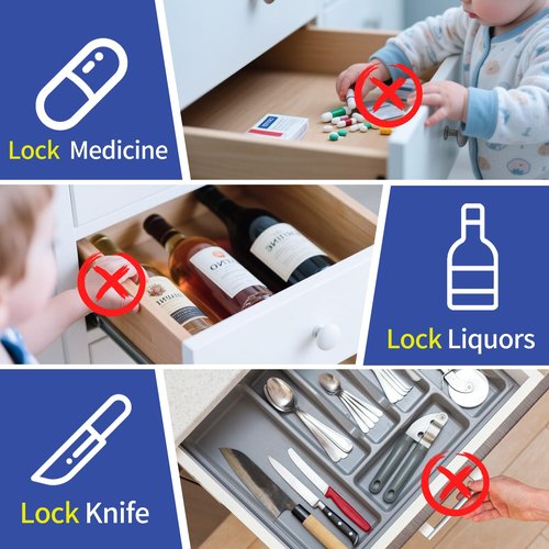 Gnellkoor RFID Cabinet Lock, 2 Pack RFID Drawer Electronic Locks Support Phone NFC Unlocking for Locking Wooden Hidden Medicine Knife Liquors Cabinet Drawer to Prevent Theft or Children from Touching