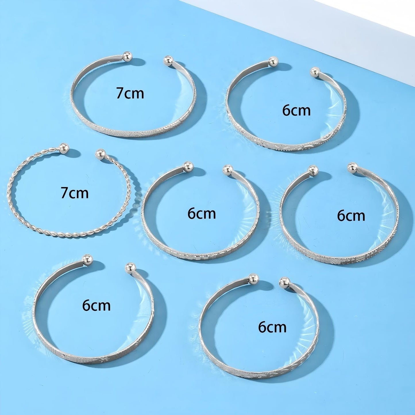Bangle Bracelet for Women, 7 Pcs Silvery Plated Dainty Layered Chain, 14K Layer Stackable Cuff Bracelet Set (Silvery)