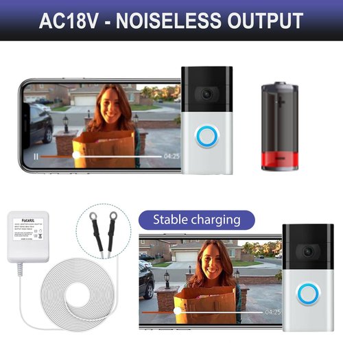 FATKITT 18V Doorbell Transformer, Power Supply Adapter Compatible with Nest Hello Video Doorbell, Arlo and Eufy Doorbell, 18 Volt VAC 500 mA Transformer with 13 ft Cable (White)