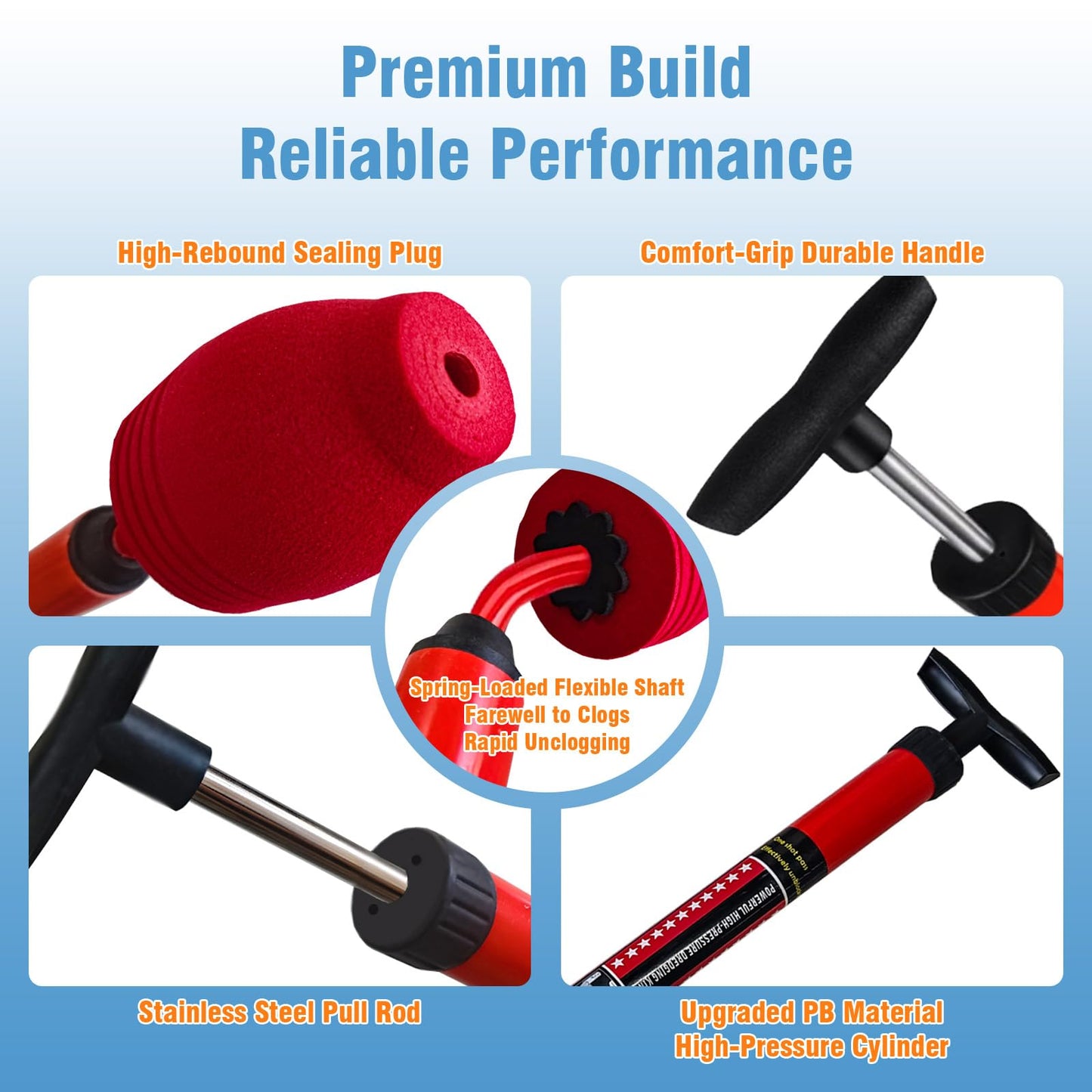 Rmticd Toilet Plunger, High-Pressure Plungers for Bathroom, Toilet Brush and Plunger Set - Powerful Air Drain Unclogger & Heavy-Duty Clog Remover for Bathroom Drains, and Clogged Pipes