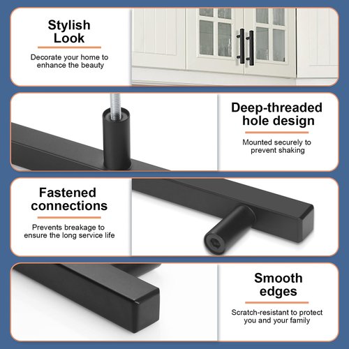 AEEKEL 30 Pack Square Cabinet Handles Matte Black Drawer Pulls 5" Length, 3" Hole Center Kitchen Handles for Cabinets Pulls, Stainless Steel Cabinet Hardware for Bedroom Bathroom Office