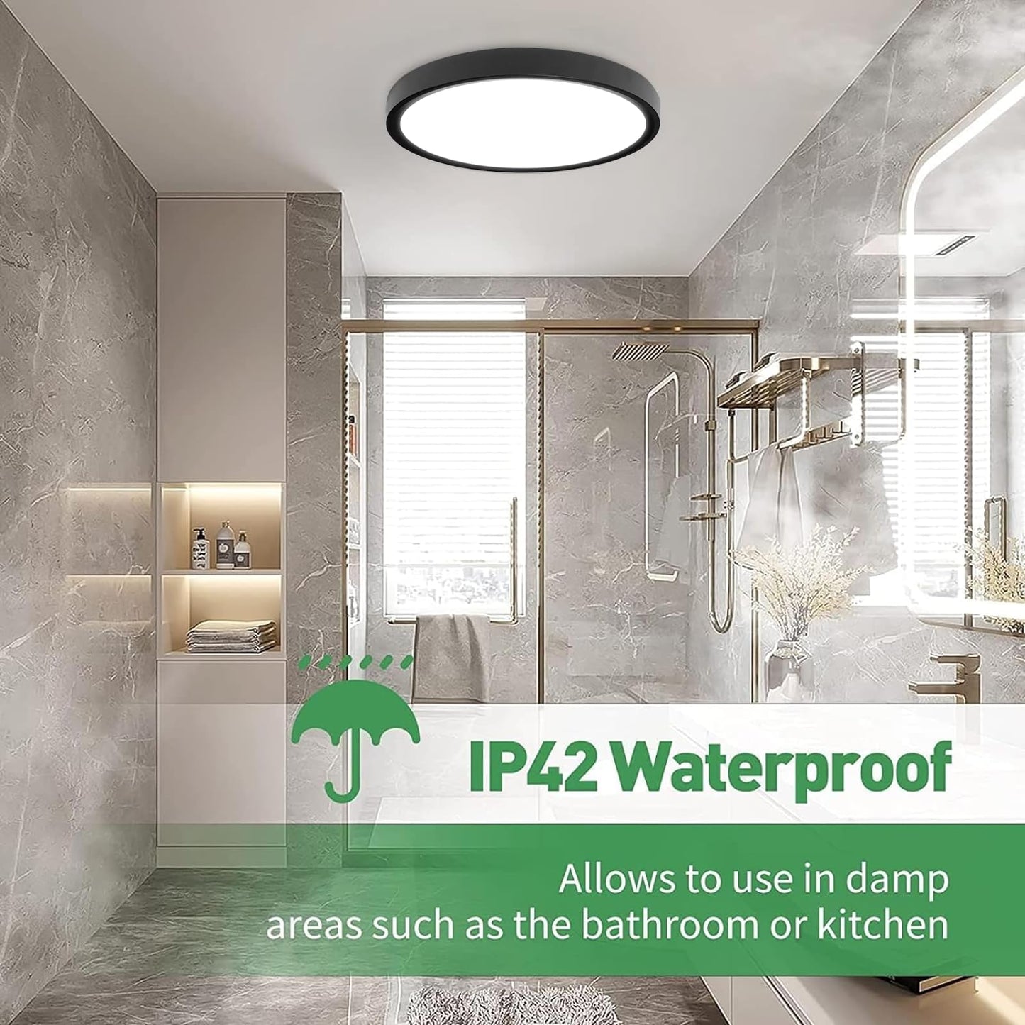 6PK 12 Inch Dimmable LED Flush Mount Ceiling Light,24W, 2520LM, 2700K/3000K/4000K/5000K/6000K CCT Selectable, Round Flat Panel Light Low Profile Ceiling Lamp for Bedroom/Kitchen/Living Room, Black