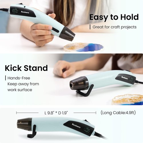 Resiners Heat Gun for Resin, 350W Fast Heating Dual Temp Heat Gun (482°F~662°F) with 3 Nozzles & 3 Silicone Covers, 4.9Ft Long Heat Gun for Bubble Remove,Vinyl Shrink Wrap,Candle Making,Epoxy Resin