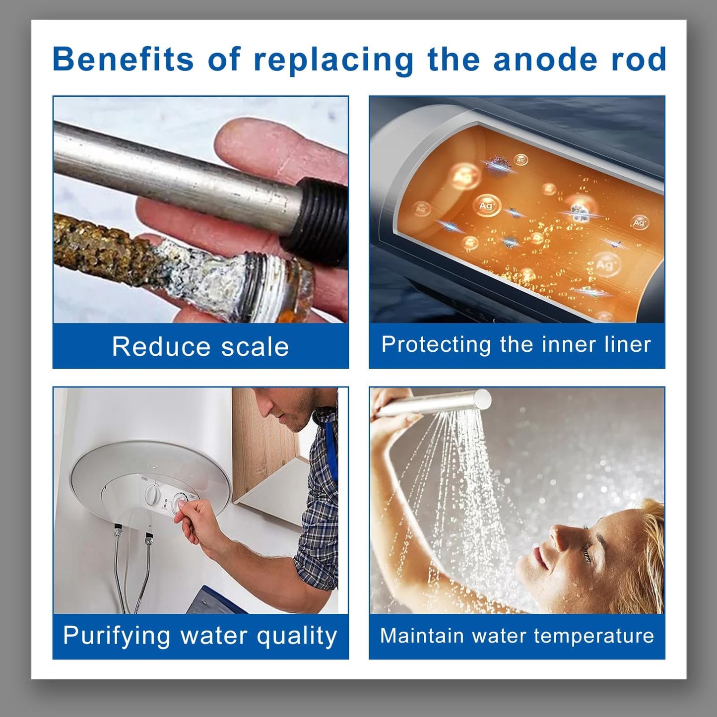 42'' Flexible Magnesium Anode Rod for Hot Water Heater Compatible with Rheem Reliance Richmond GE KenmoreTanks 3/4" NPT Thread 0.8'' Diameter Including Teflon Tape and 1-1/16" Socket Tool