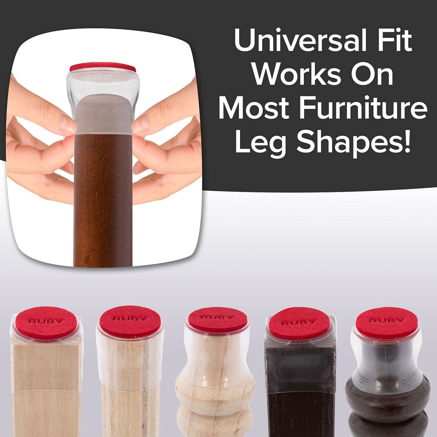 Ruby Sliders As Seen On TV by BulbHead - Red Means They’re Authentic - Premium Chair Covers Protect Hardwood & Tile Floors - Fits Most Furniture Leg Sizes & Shapes ,Clear- 8 Count (Pack of 6)