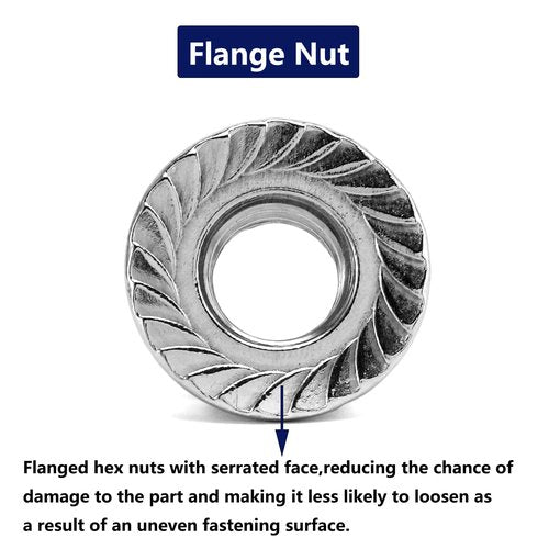 1/4-20 Serrated Flange Hex Lock Nuts 100Pcs 304 Stainless Steel 18-8, Full Thread, Hex Drive, Bright Finish by SG TZH
