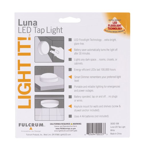 LIGHT IT! by Fulcrum, 30302-308 Luna LED Tap Light, White, Single Pack