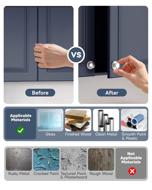 Anobeyi 5 Pack Self Adhesive Cabinet Knobs, No Drilling Self Stick Drawer Knob, Stick-on Kitchen Cabinet Stainless Steel Handle Pull for Window, Wardrobe, Dresser, Cupboard, Closet (5, Silver)