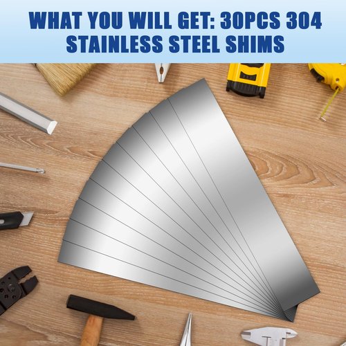 30 Pieces Shim Stock Assortment Metal Shim Stock 304 Stainless Steel Strips 1" Width x 6" Length, 0.0007", 0.001", 0.0015", 0.002", 0.003", 0.004", 0.005", 0.006", 0.008", 0.01" Thickness Metal Shims