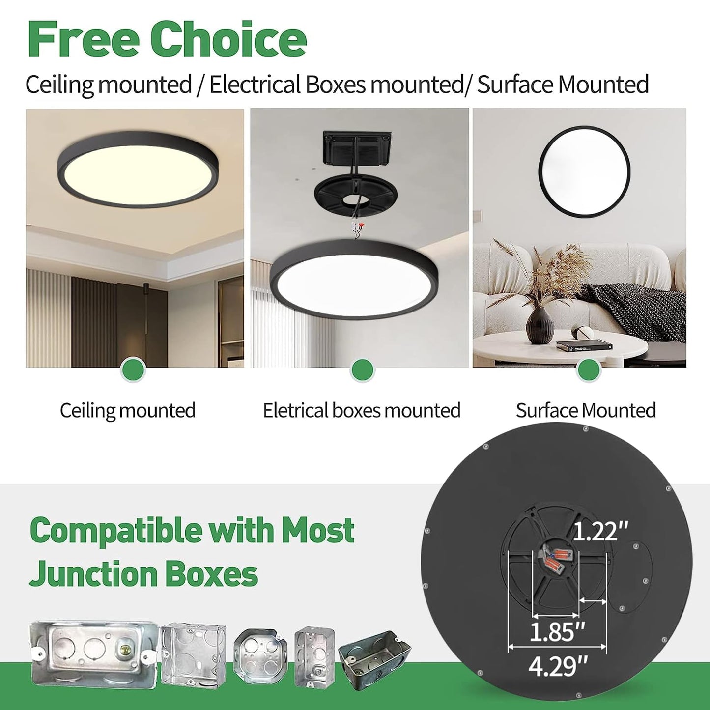6PK 12 Inch Dimmable LED Flush Mount Ceiling Light,24W, 2520LM, 2700K/3000K/4000K/5000K/6000K CCT Selectable, Round Flat Panel Light Low Profile Ceiling Lamp for Bedroom/Kitchen/Living Room, Black
