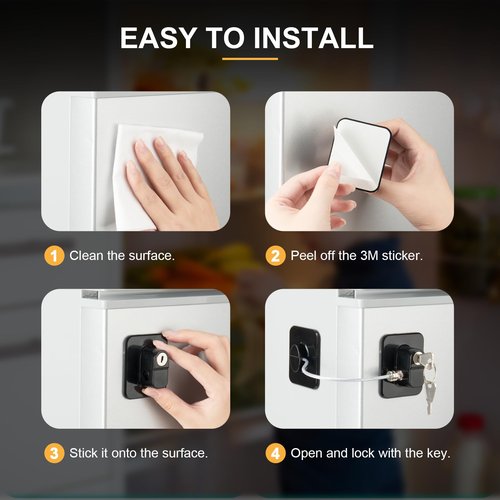 TIJTJHC Fridge Lock, 2PCS Upgraded Refrigerator Lock for Freezer, Cabinets and Drawers, Air Fryer, Closets, Windows, Doors, Durable ABS with Adhesive Backing, Easy Install, No Tools Needed, Black