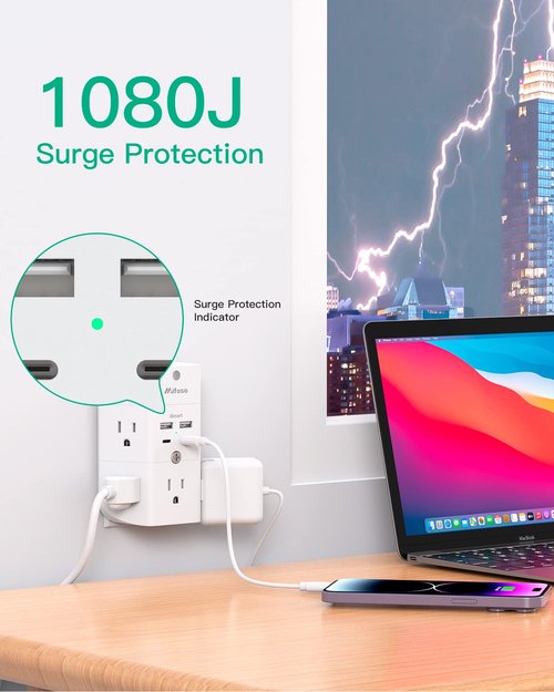 Surge Protector Outlet Extender - with Night Light, 5-Outlet Splitter and 4 USB Ports (2 USB C Charger), Multi Plug Outlet for Home, Dorm Room Essentials