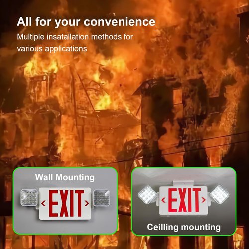 CM MZY Red Exit Sign with Emergency Light, Two Adjustable Square Head,Exit Sign with Battery Backup,US Standards,UL Certified,Exit Sign Combo for Business,AC 120/277V,2 Pack
