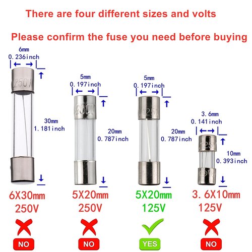 BOJACK F5AL125V 5x20 mm 5 A 125 V fuses 0.2x0.78 Inch 5 amp 125 Volt Fast-Blow Glass Fuses (Pack of 20)