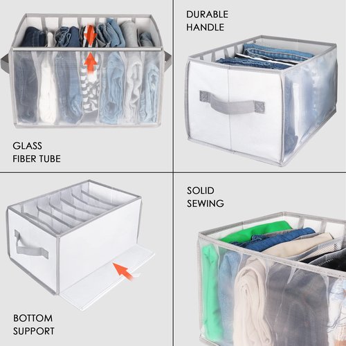 Univivi Extra Large Wardrobe Clothes Organizer Closet Organizer Portable Pants Sweaters Organizer for Closet,T-Shirt, Underwear, Upgraded 7 Grids Jeans Hoodie Organizer Clothes Organizer - Set of 2