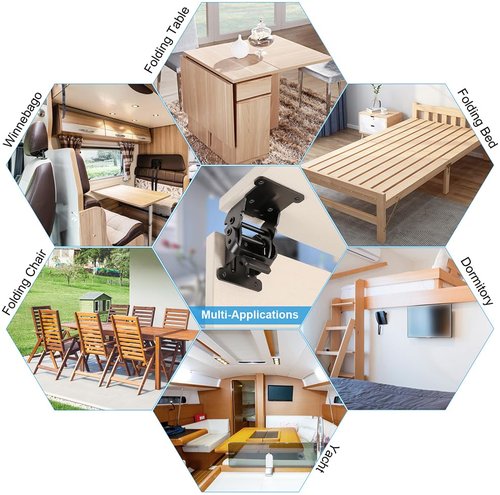 4 Pack Folding Brackets, Self-Locking Hinges with Screws & Non-Slip Pads, 500LB Capacity Adjustable Support for Table/Bed/Desk Legs, Quick-Install Heavy-Duty Extension Support Bracket