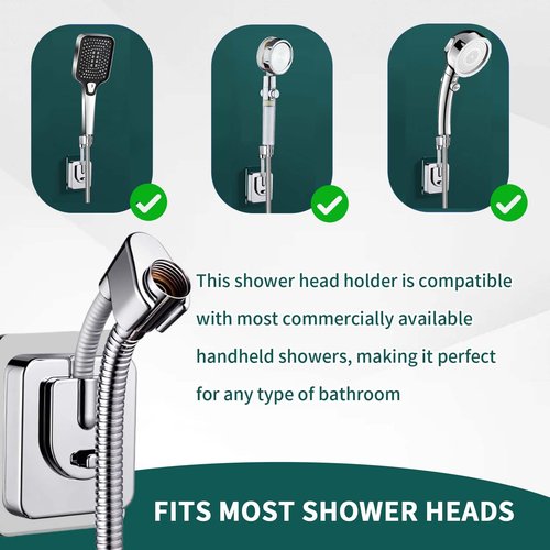 Shower Head Holder Wall Mount, 360° Adjustable Handheld Shower Head Holder, No-Drill Strong Adhesive Shower Wand Holder, Waterproof Shower Handle Holder for Bathroom Accessories chrome finish