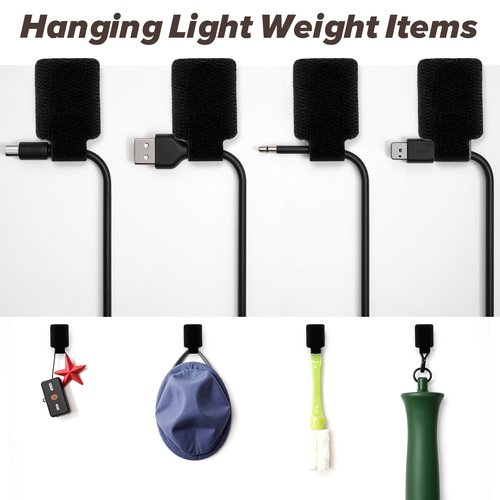 HJZHII 50PCS Hook and Loop Cable Ties, Self Adhesive Hook and Loop Cable Straps Adjustable Cable Management Wire Organizer Adhesive Cord Wrappers Keeper Cord Holder Cord Organizer(Black)