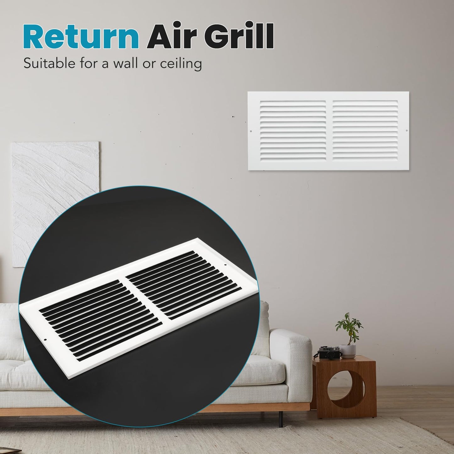 VOISEN Return Air Grille,Fits 14x6 Duct Opening,Steel Return Vent Cover, White Vent Cover Grill for Sidewall and Ceiling,HAVC Cold Air Return Vent Cover,Overall Size:15.8"W X 7.9"H