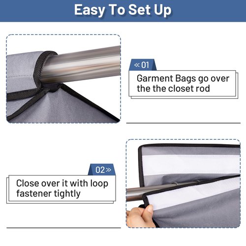 SLEEPING LAMB 54'' Hanging Garment Bags for Closet Storage Sealed Completely Jackets Coats Suits Clothes Rack Cover for Wardrobe with Clear PVC Window, 2 Packs, Grey(Hanging Rod Not Included)