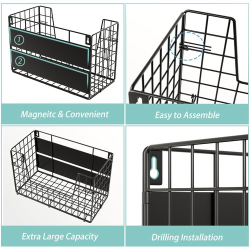 BOKIOVIN 1-Pack Magnetic Laundry Basket Organizer Storage,Magnetic Shelves for Washer Dryer Organizer,Hanging Laundry Basket for Washing Machine(Black)