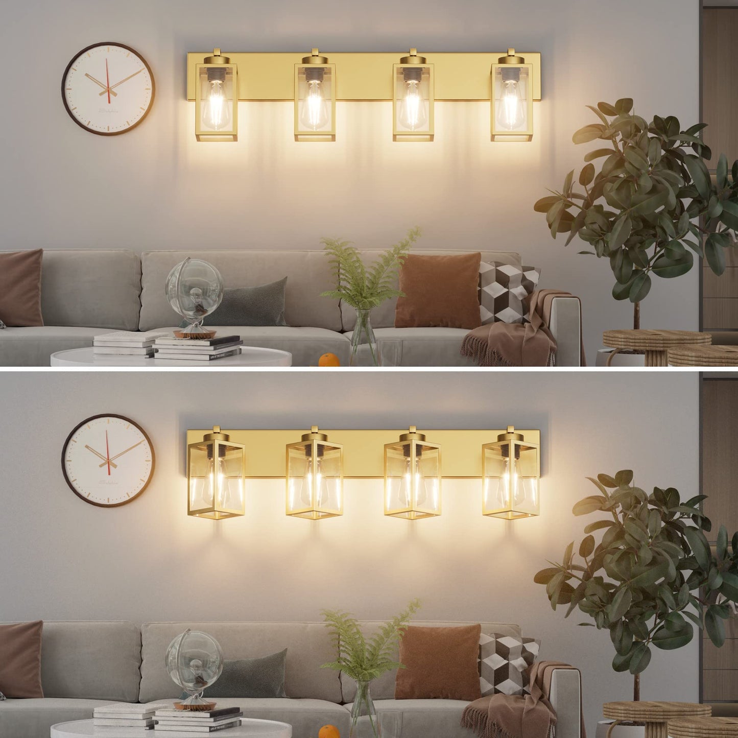 Aipsun Gold Bathroom Light Fixtures 4 Light Vanity Light Bathroom Farmhouse Lighting Fixtures Industrial Vanity Light (Exclude Bulb)