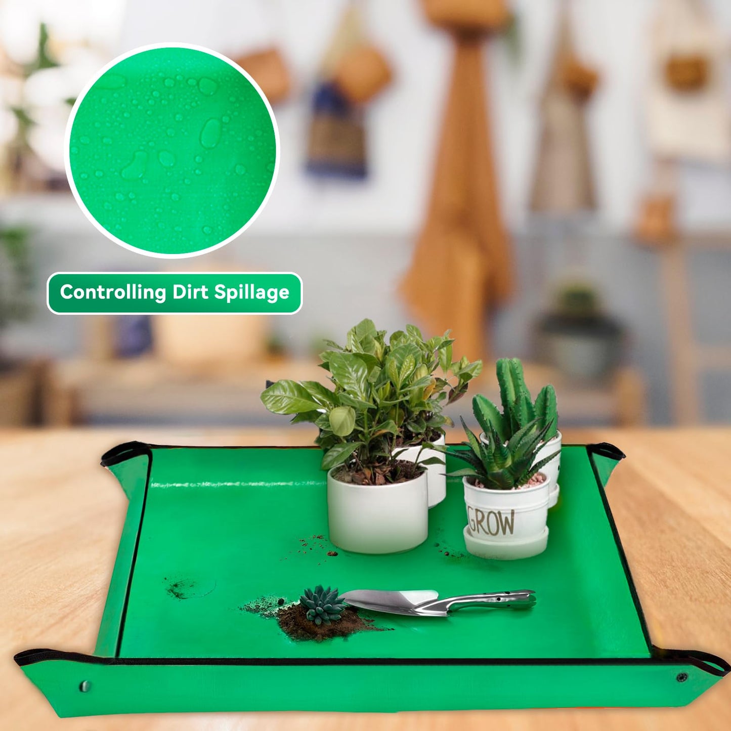 vuicci Plant Repotting Mat 26.8" X 26.8",Square Succulent Gardening Mat Waterproof Transplanting Mat Thickened Foldable Soil Change Mat and Potting Soil Mess Control Tidy Tray Repotting Mat