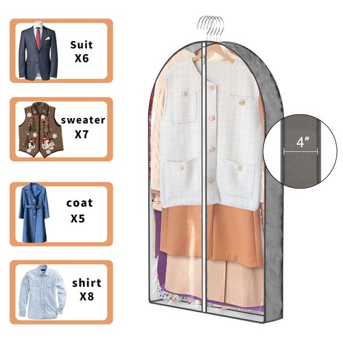 ZYKOYA 3 Pcs Garment Bags, 40" & 50" PEVA Moth-Proof Breathable Dust Cover, Hanging Clothes Covers with Bedroom, Suits, Padded Clothes, Shirts Prevent Dust