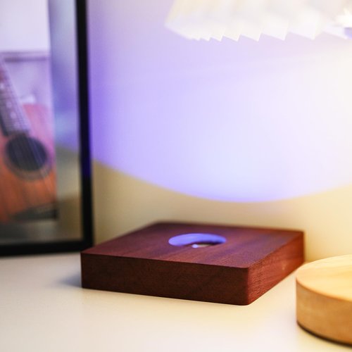 ZEERSHEE Colorful LED Wood Light Base for 3D Crystal Glass Resin Art Brown Square Lamp Stand for Tabletop, Cabinet, Bedside Display