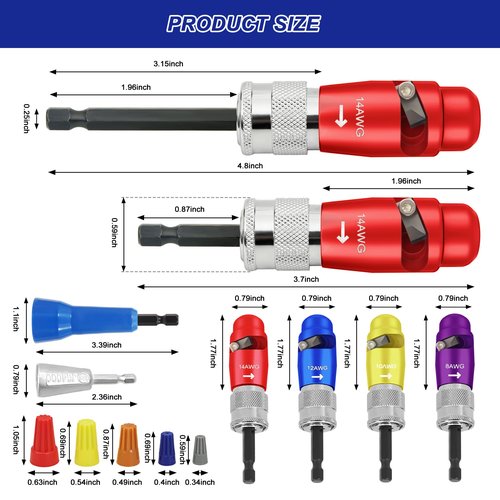 Wire Stripper for AWG,14-12-10-8 Gauge Wire Twister Tool for Drill，Cable Quick Stripping & Wire Twisting Connector Set and 5pcs Wire Connectors Nuts