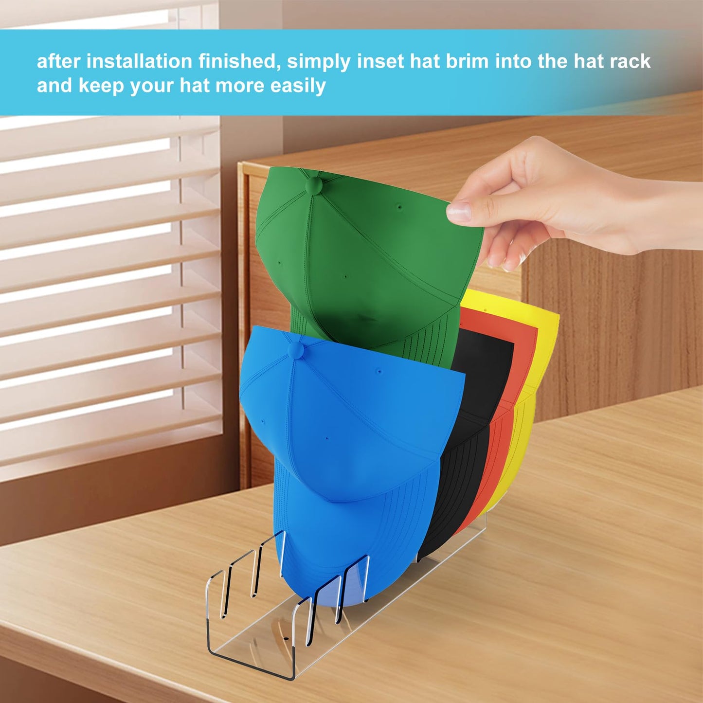 YNPJQWP 2025 New Hat Stand for Baseball Caps Display and Organizer,No Install Acrylic Hat Holder for 14 Baseball Caps for Bedroom, Closet, Dresser and Wall 2PCS