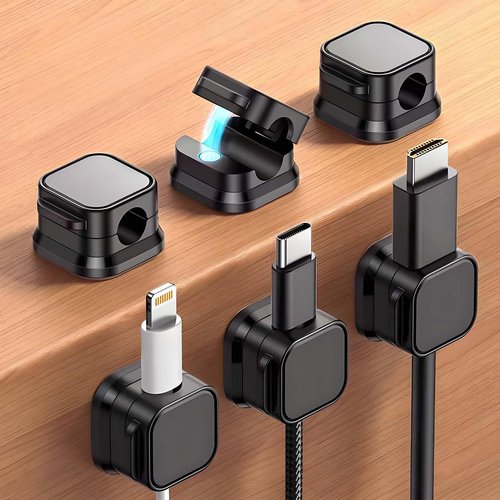 Magnetic Cord Organizer Holder, Adjustable Cable Clips, Adhesive Desk Cable Management, Easy Open Design for Bedside Charging, Office Desktop Management & Car Chargers (8 Pcs Black)
