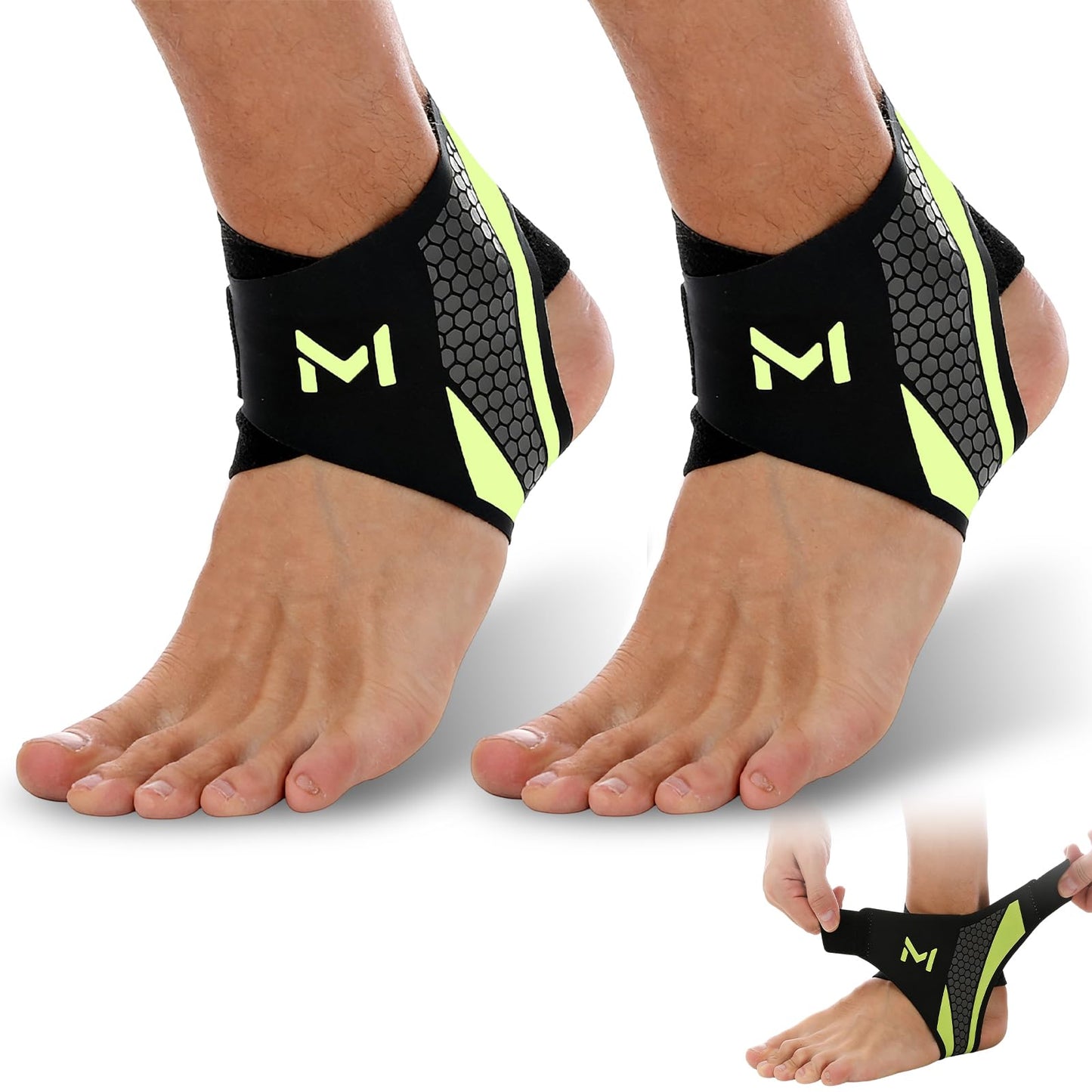 Ankle Brace for Men & Women, Adjustable Figure-8 Stabilizer with Straps for Basketball, Volleyball & Running, Compression Sleeve for Sprained Ankle, Plantar Fasciitis & Tendonitis Relief (2 Pack,Green)