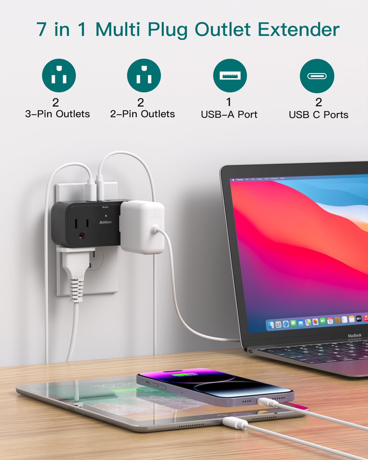 Cruise Ship Essentials, Travel Power Strip - Outlet Extender with 4 AC Outlets 3 USB (2 USB C), No Surge Protector Cruise Approved for Carnival, Royal, Multi Plug Adapter for Cruise Travel Essentials