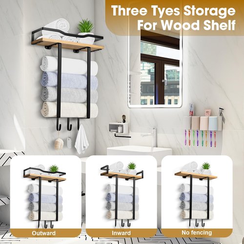 Towel Racks for Bathroom, Wall Mounted Towel Rack for Bathroom, Wall Towel Rack for Rolled Towels, Towel Storage for Small Bathroom Decor-Black