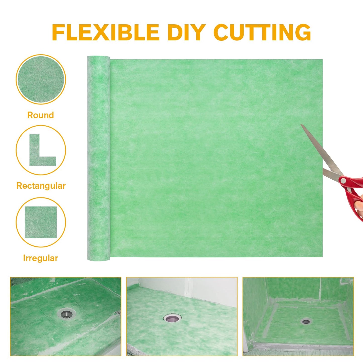 Waterproof Membrane Flooring Underlayment - 23.6 Mil Thick Polyethylene Fabric Roll 3.3ft x 98.5ft(323 SQ) Waterproofing Solution for Showers, Bathrooms, Saunas, Steam Rooms Wet Areas