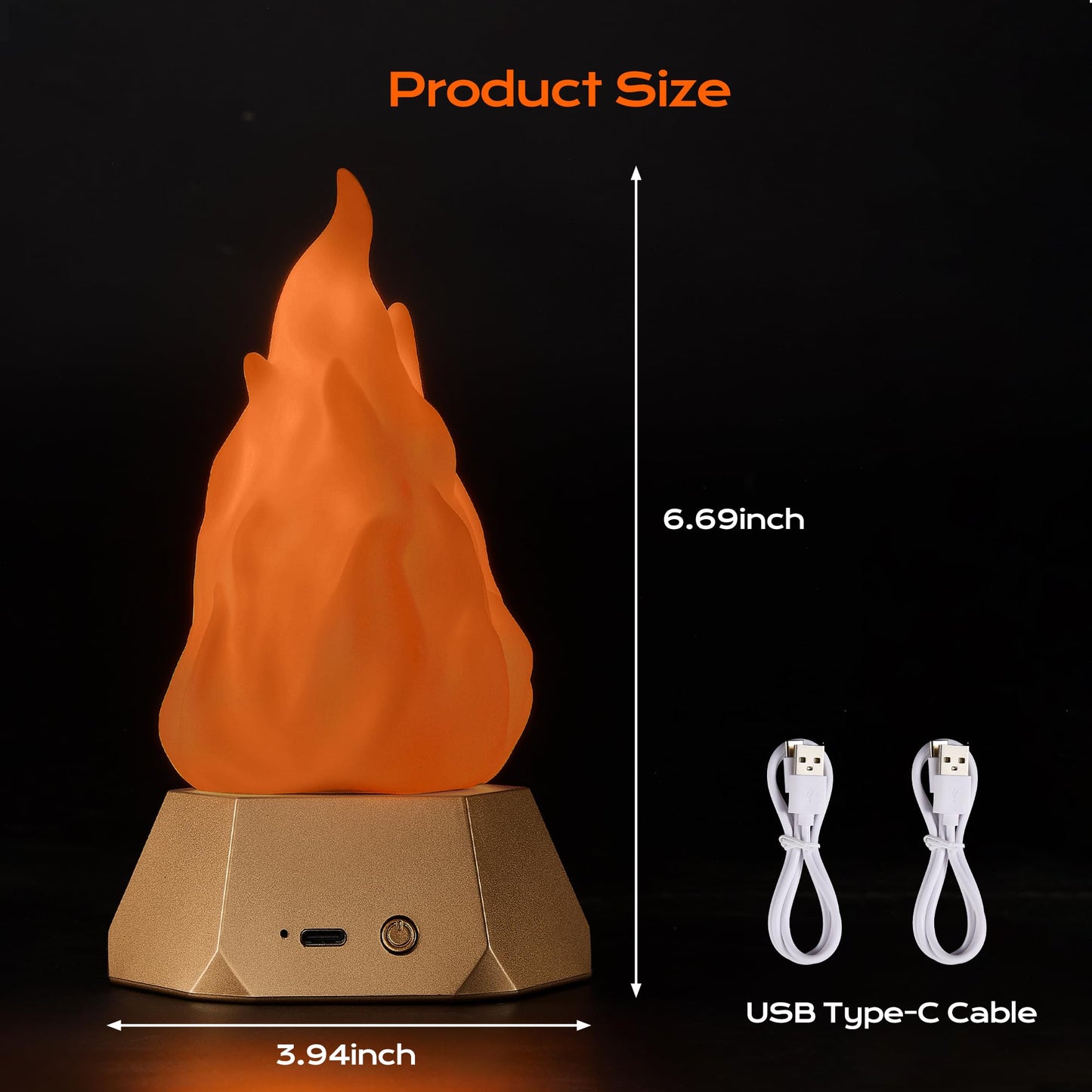 BlcTec Flickering Flame Lamp USB Rechargeable, 3D Fake Fire Night Light with 35H Runtime, 3 Modes, IP44 Waterproof, Realistic Flame Effect for Indoor/Outdoor Halloween, Camping, Home Decor, 2 Packs