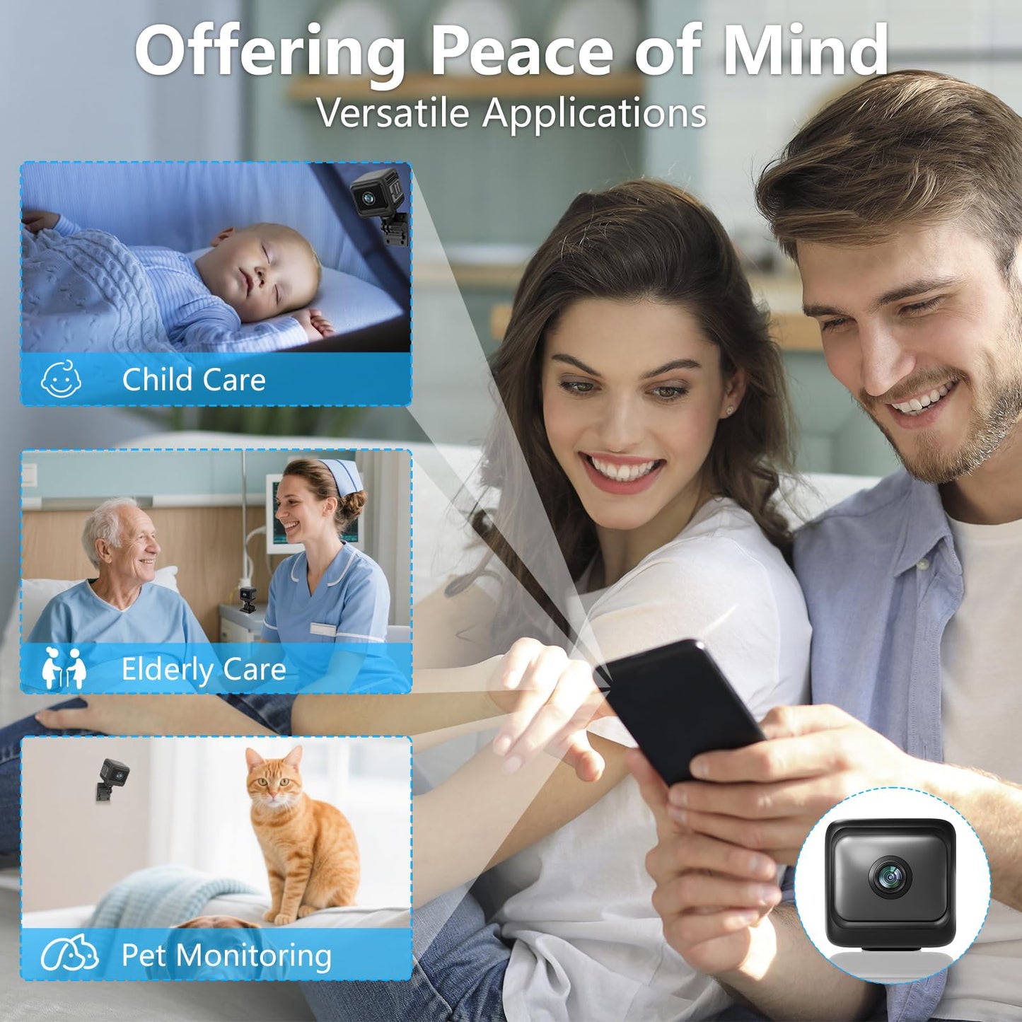 MDZUI Spy Camera Hidden Camera, 4K Mini Cameras with Motion Detection, for Nanny Cam Wireless Surveillance for Indoor Home and Office Black