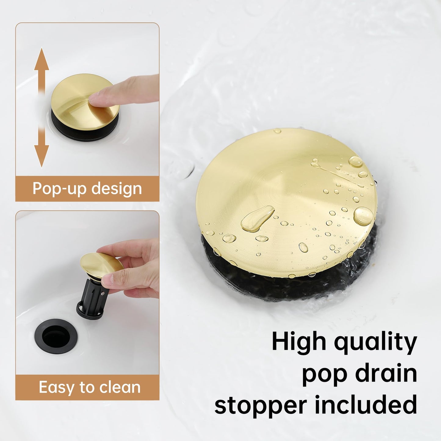 Fransiton Tall Vessel Sink Faucet Brushed Gold Faucet for Bathroom Sink Tall Waterfall Bathroom Faucet Single Handle 1 or 3 Hole Wash with Pop-up Drain