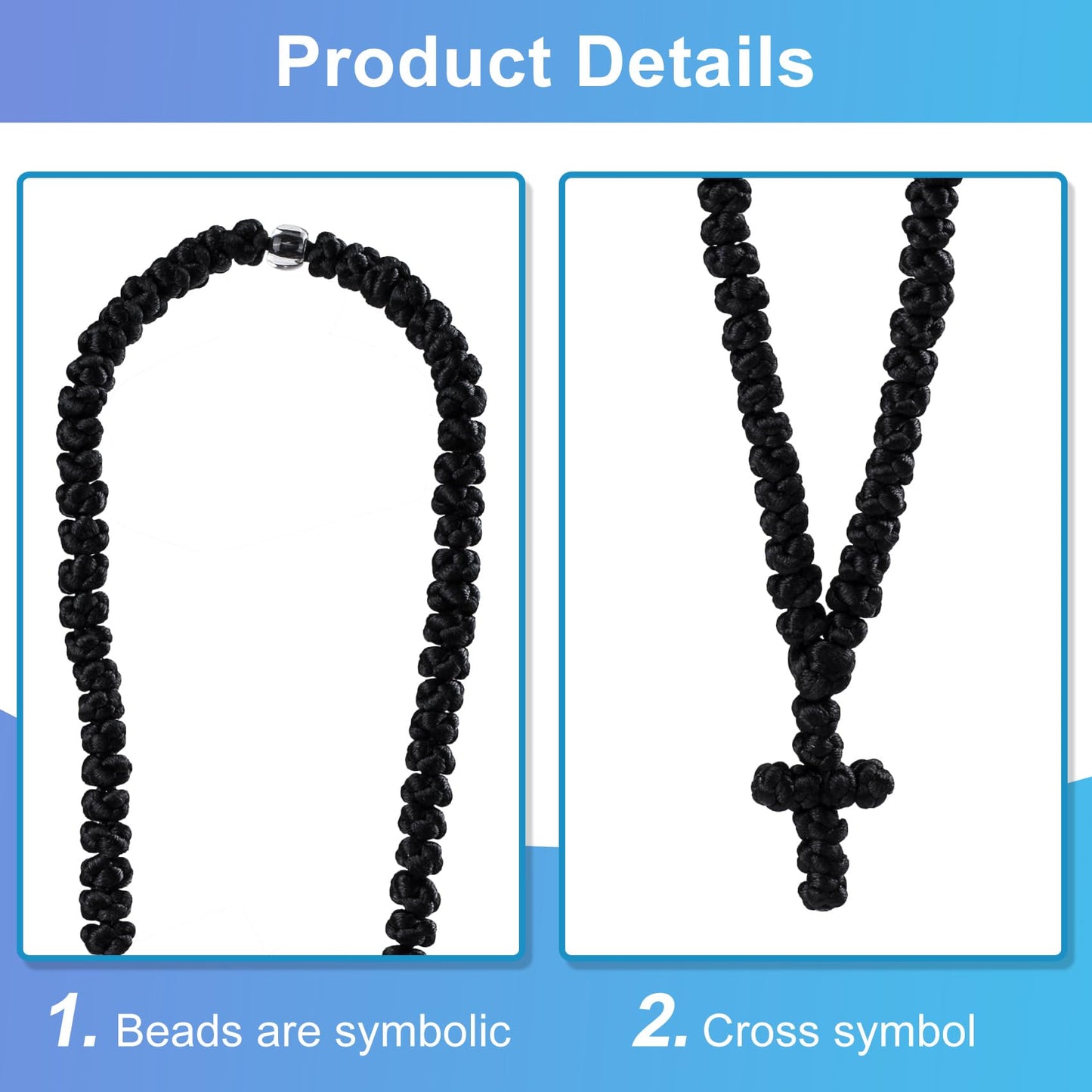 YANGWRshop Black Orthodox Prayer Rope, 100 Knots Prayer Rope Orthodox Christian, Orthodox Prayer Beads for Christian, Car Accessories (1 Pcs)