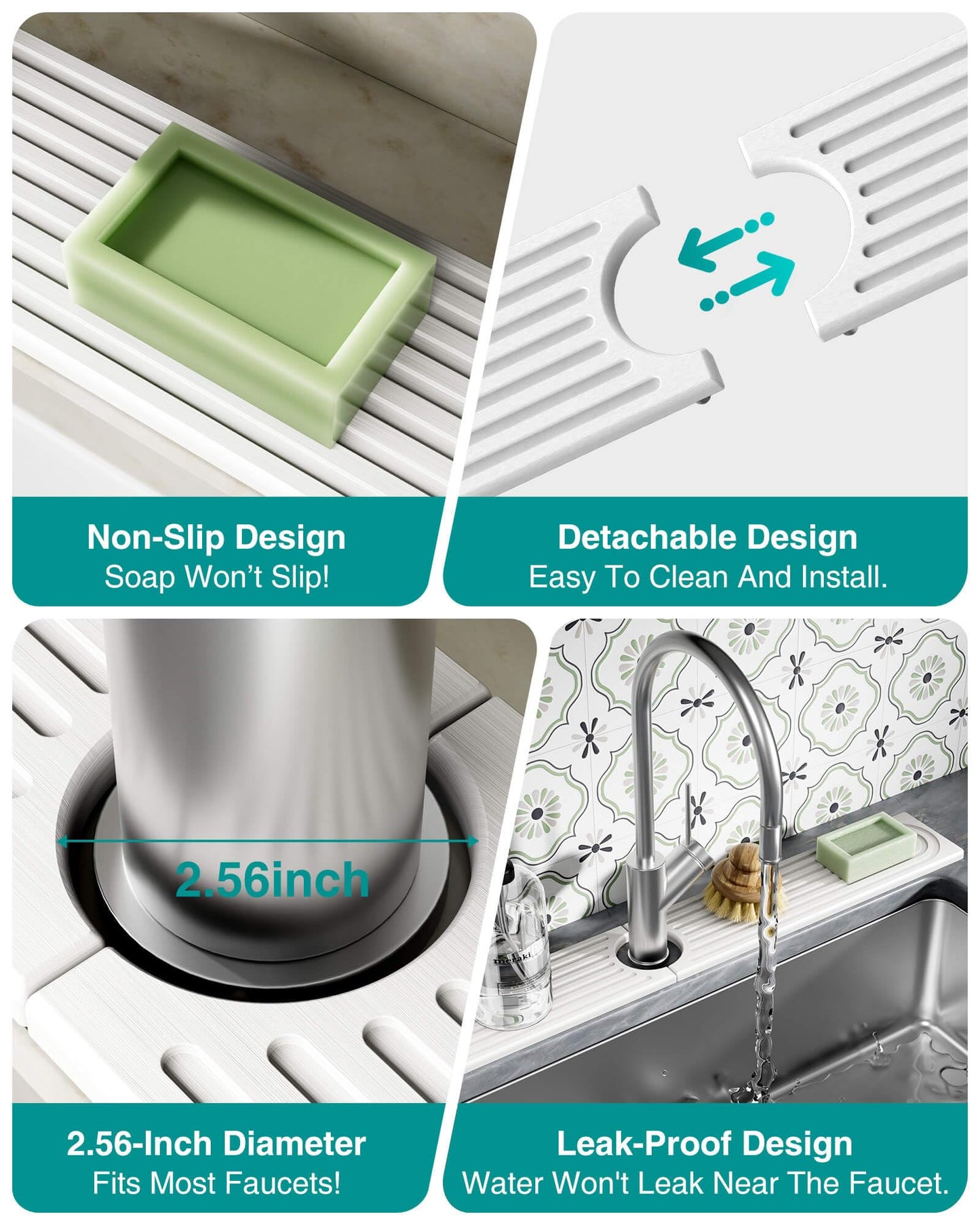 Stone Faucet Mat for Kitchen Sink, Diatomite Sink Protectors - Prevent Moisture Drying Stone Tray Fit Kitchen Counter & Bathroom Counter (White, 15.8" x 4")