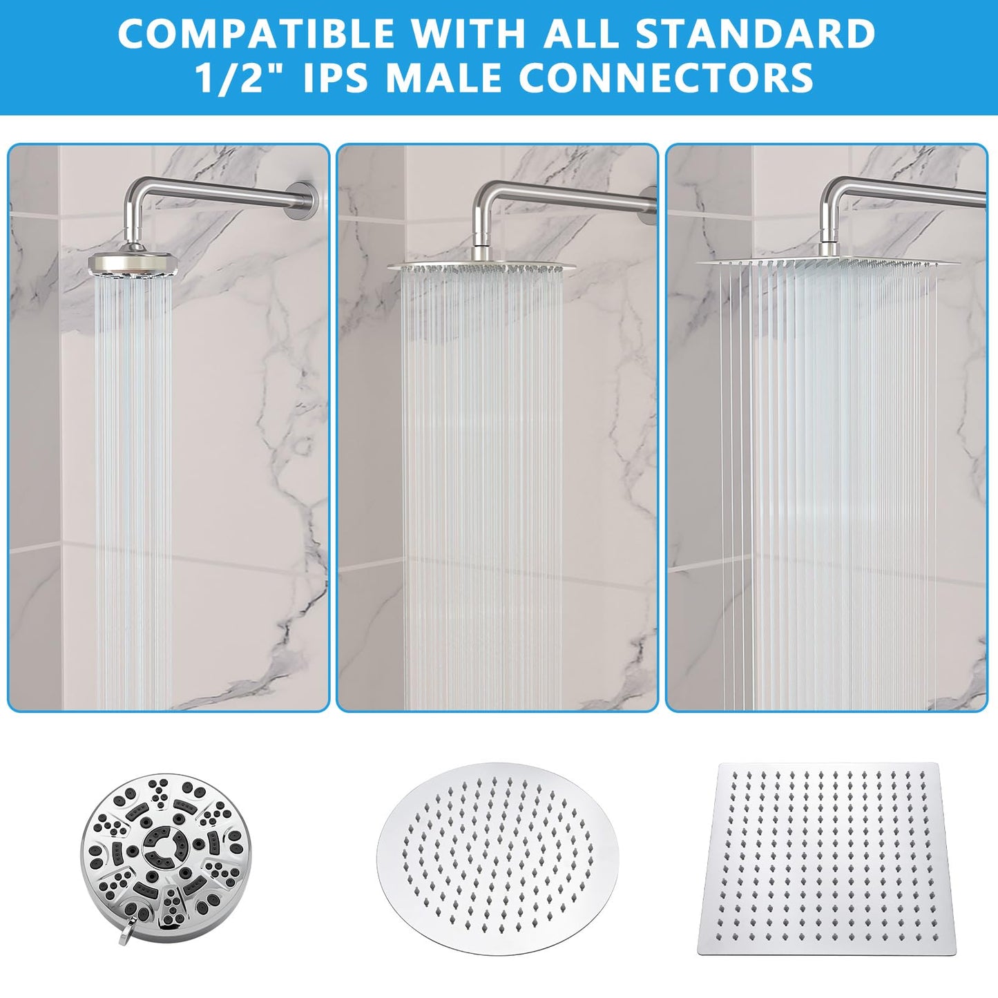 Lordear Shower Arm Chrome 16 Inch Shower Extension Arm L Shape Polished Chrome Stainless Steel Long Shower Head Extension Tube, Shower Extender Arm with Flange