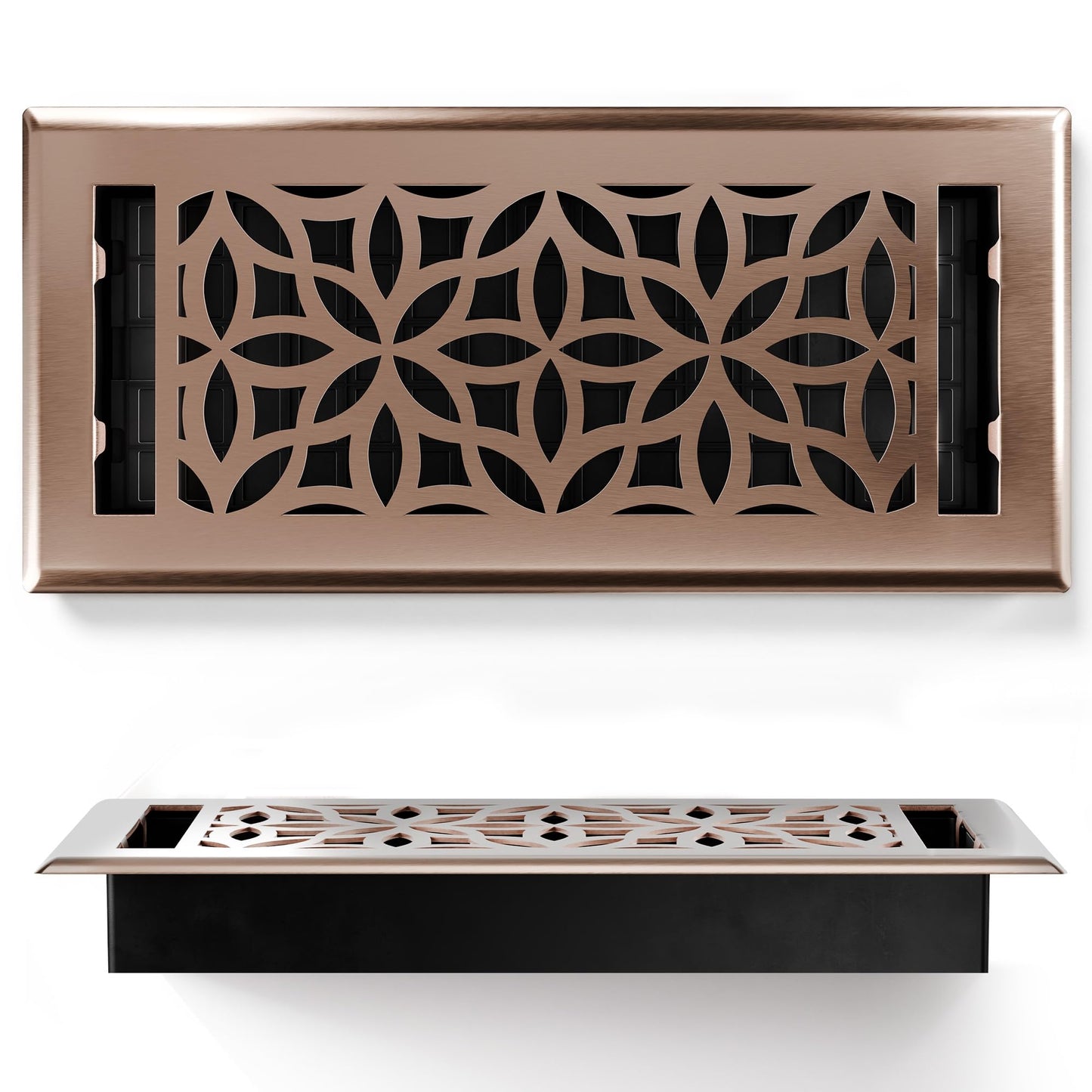 Floor Vent Covers – 4x10 Floor Register – Heavy-Duty Steel, Rustproof & Walkable Grates, Drop-in Install, Adjustable Airflow – Decorative (Floral Satin Rose Bronze, 8 Pack)