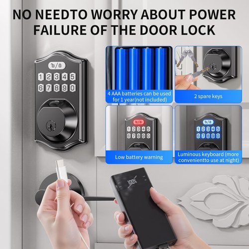 keyless Entry Door Lock deadbolt with Handle Set- Front Door Fingerprint Smart Locks with 2 Lever Handles-Electronic Keypad Code Deadbolt -App Control, Digital Password,Auto Lock,Easy to Install