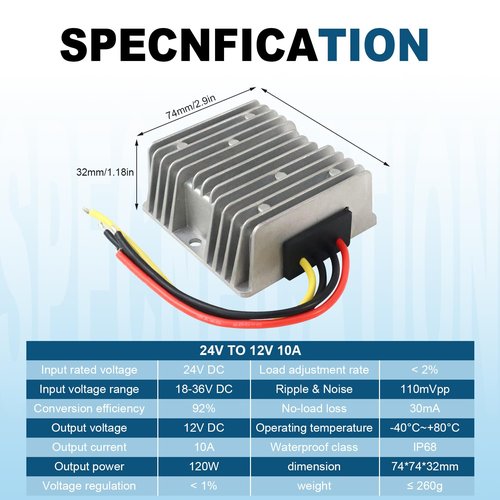 2Pcs DC 24V to 12V 10A 120W Step Down Converter Regulator Waterproof Buck Converter Power Supply Reducer Regulator Voltage Module